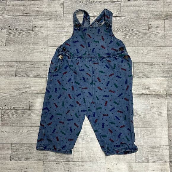 Vintage Infant Denim Overalls Candy Wrapper Print | Blue | 0-3 Months - Picture 2 of 7